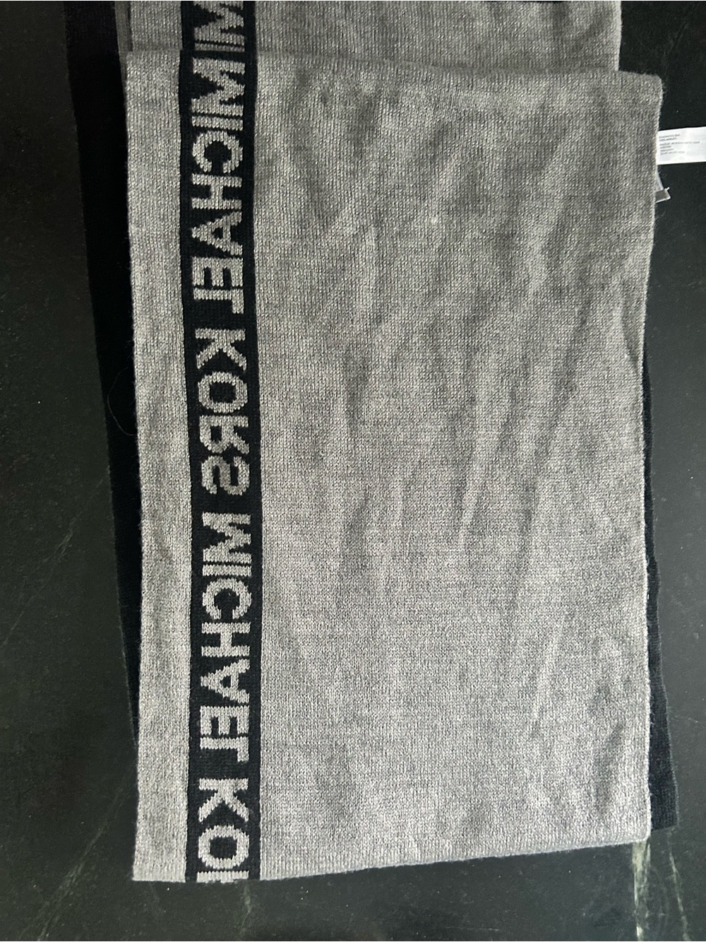 Michael Kors Gray Scarf with Black Logo Stripe